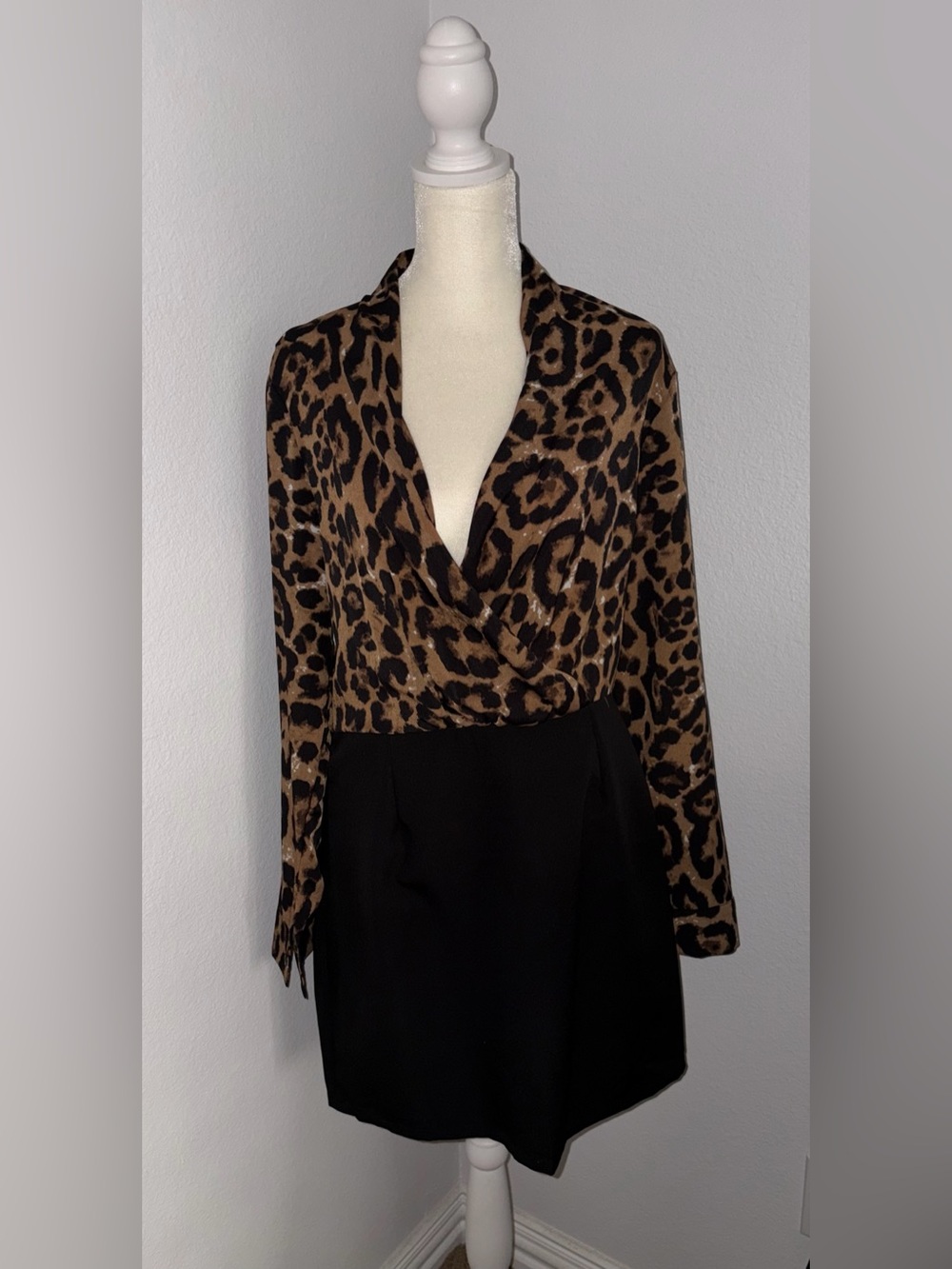 SHEIN Brown‎ Leopard Print Long Sleeve Dress